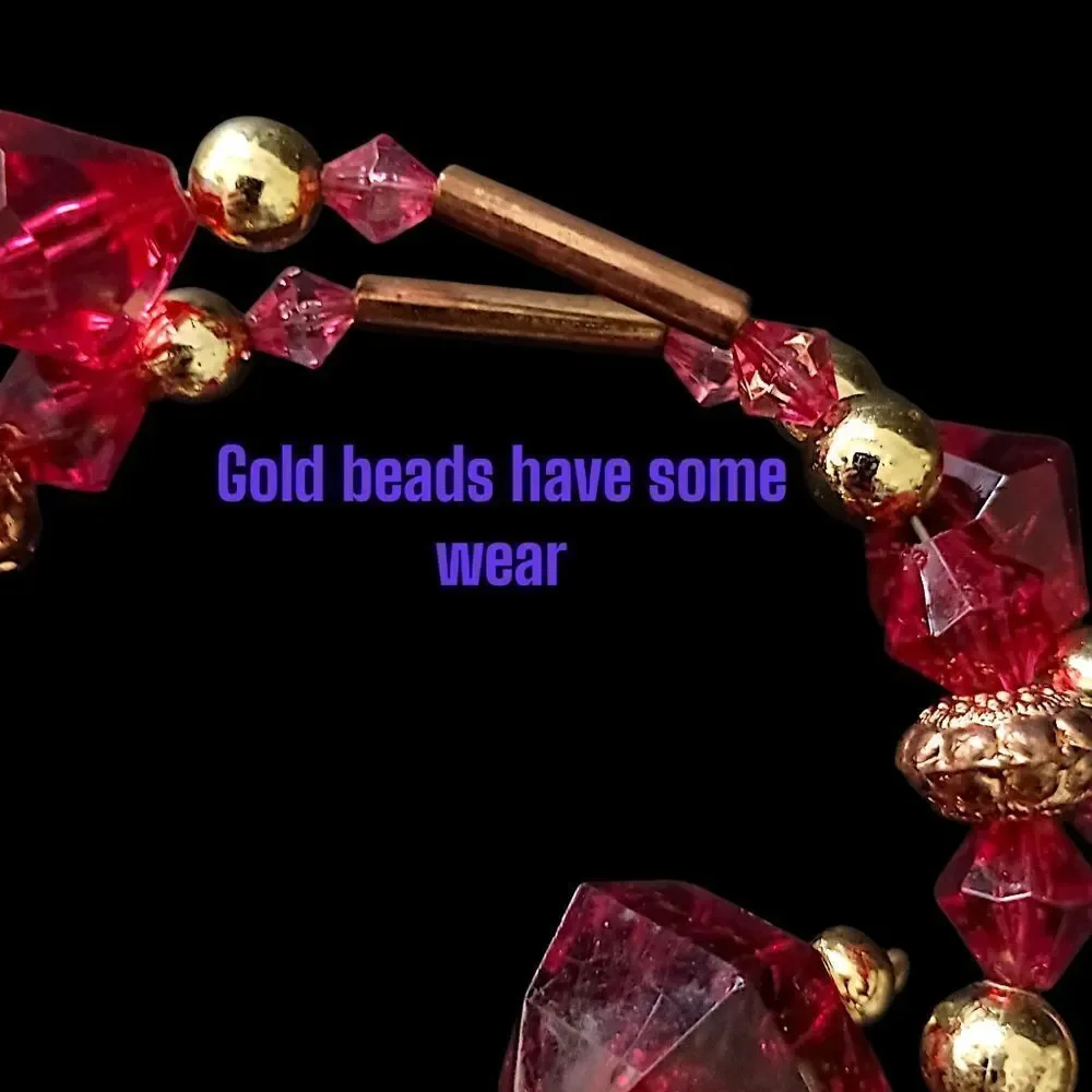 Beaded Memory Wire Ornament Spiral Dangle‎ Twist Sparkly Christmas Red Gold Tone